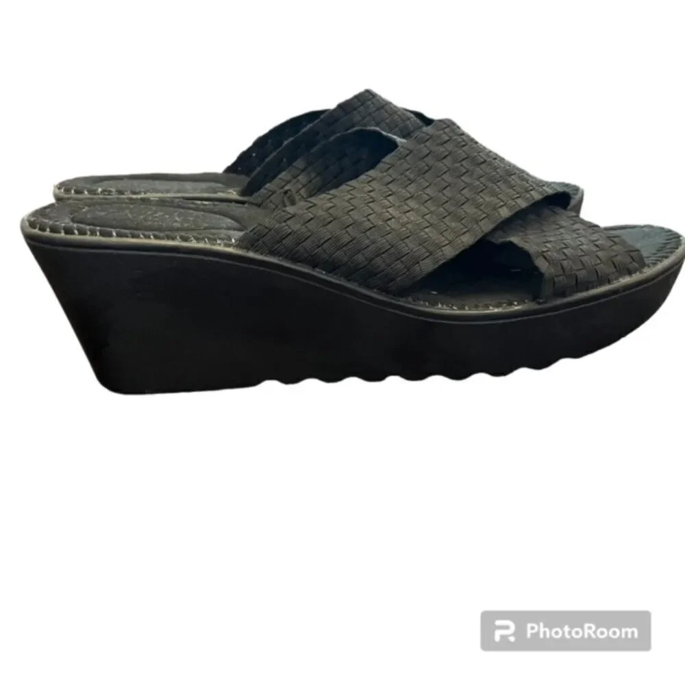 Dexflex Sport Wind Vent Wedge Sandals Woven Criss Cross Straps Black Size 10‎
